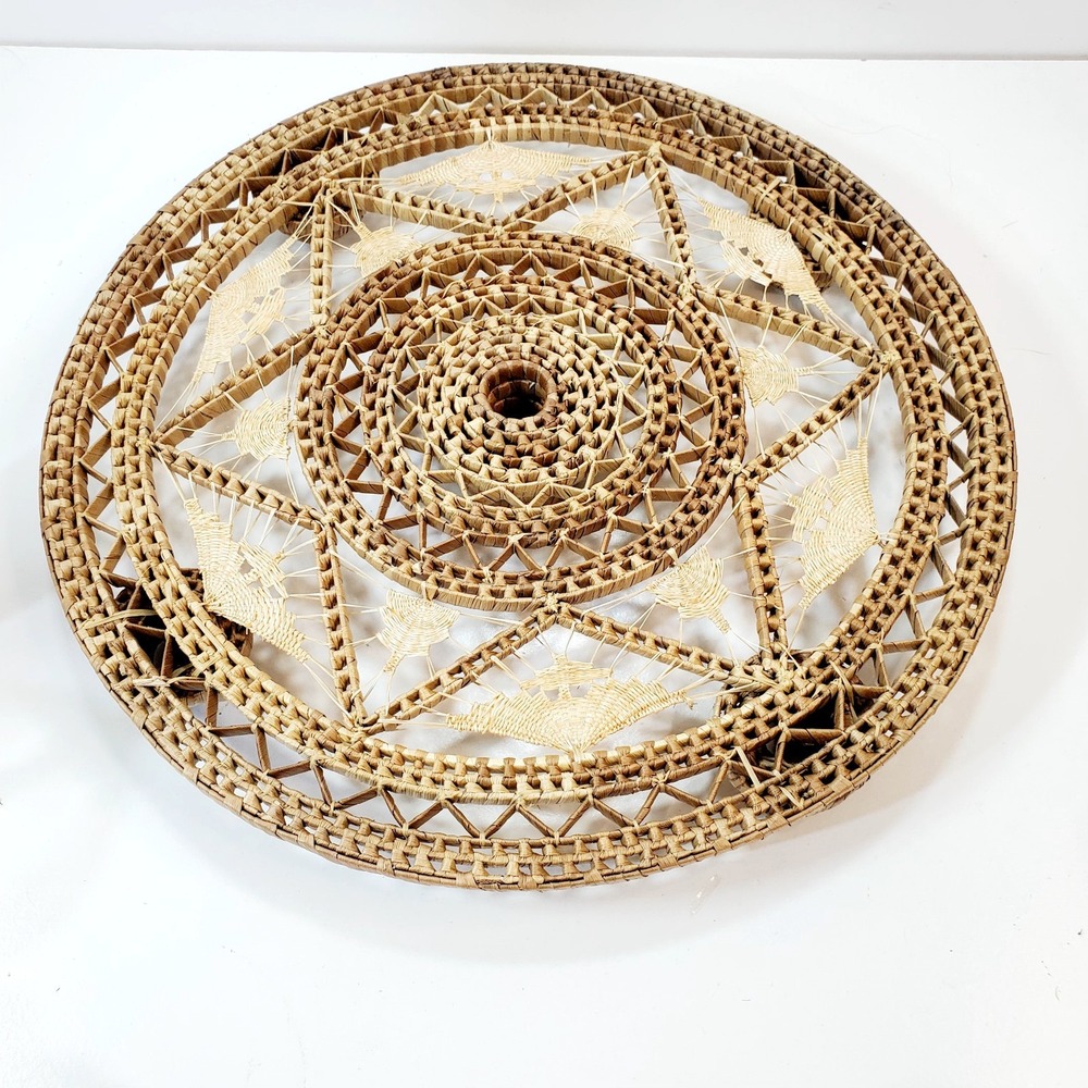 Vintage Footed 12 inch Woven Straw Rattan Wicker Trivet Hot Pad Boho Wall Decor